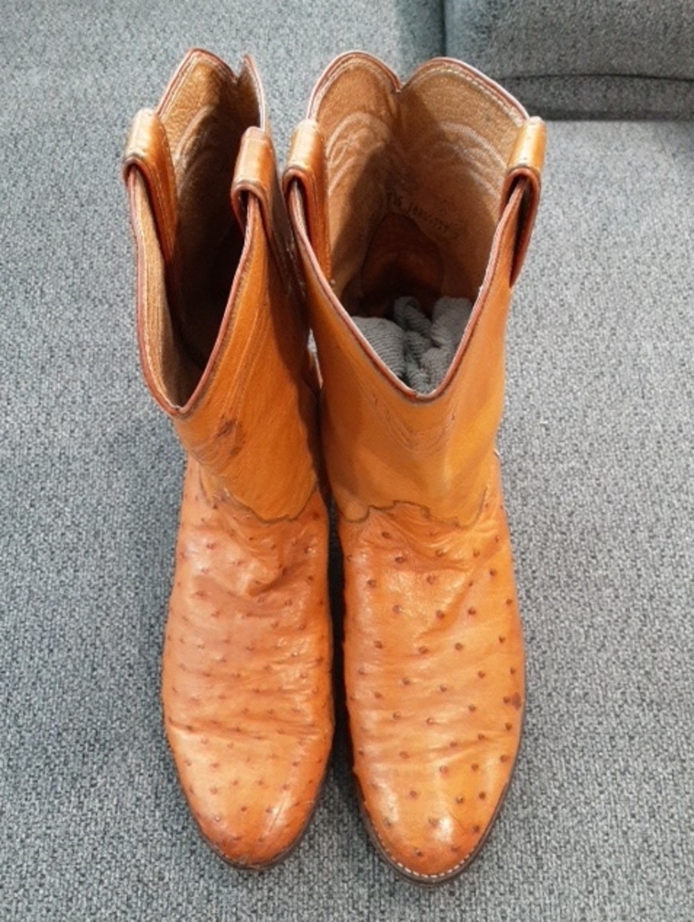 VINTAGE Justin Boots Black Rubber Sole with Orange Leather Trim Size 10